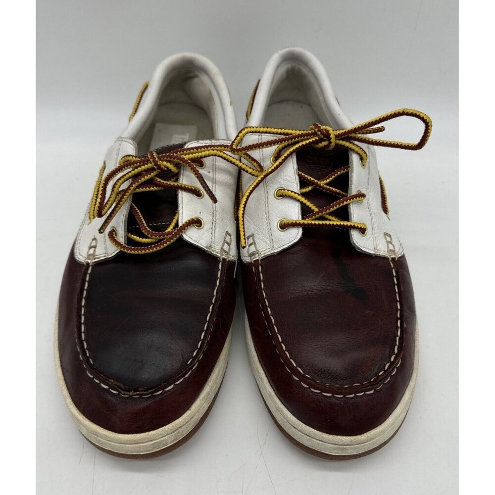 Timberland Mens Preppy Boat Leather Shoes 12M Brown & White Beach Resort